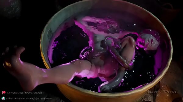 Triss siendo follada duramente en su baño por tentáculos