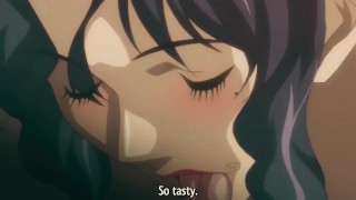 Anime MILF con pelo largo y moreno coge la verga grande y hace paizuri con sus grandes tetas