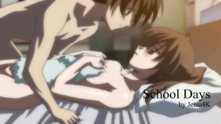 ¡Pareja de perversos en la cama!»  Título original: «School Days Game – BIG Film [2D Hentai, 4K A.I. Upscaled, Uncensored]» Descripción visual de la imagen: «a couple laying on top of a bed» Categorías: Anime HD