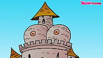 Castillo anime de melones al aire libre con bosque