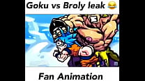 Batalla épica entre Broly y Goku con sexo animado oculto por mosaico