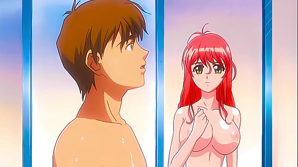 Chica tetona de hentai lo descubre masturbándose en el baño